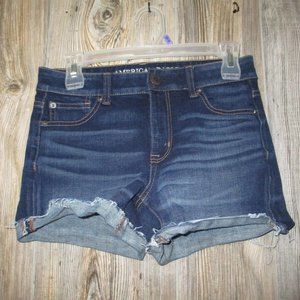 AMERICAN EAGLE JEAN SHORTS HI-RISE SHORTIE AEO X4 DENIM SIZE 4 MSRE 27.5X2.5